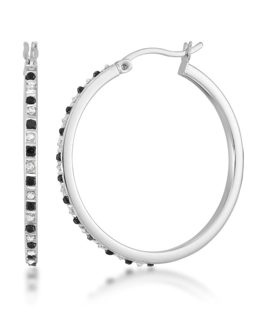 Platinum over Sterling Silver_Diamond Fascination® Black & White Diamond Accent Round Hoop Earrings - iHeart Jewels_I_Heart_1