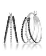 Load image into Gallery viewer, Platinum over Sterling Silver_Diamond Fascination® Black & White Diamond Accent Triple Hoop Earrings - iHeart Jewels_I_Heart_1