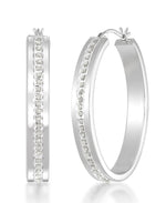Cargar imagen en el visor de la galería, Platinum over Sterling Silver_Diamond Fascination® Diamond Accent Sterling Silver Bold Oval Hoop Earrings - iHeart Jewels_I_Heart_1