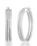 Load image into Gallery viewer, Platinum over Sterling Silver_Diamond Fascination® Diamond Accent Sterling Silver Bold Twist Oval Hoop Earrings - iHeart Jewels_I_Heart_2