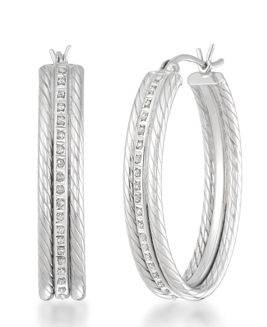 Platinum over Sterling Silver_Diamond Fascination® Diamond Accent Sterling Silver Bold Twist Oval Hoop Earrings - iHeart Jewels_I_Heart_2