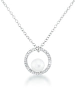 Load image into Gallery viewer, Platinum over Sterling Silver_Diamond Fascination® Diamond Accent Sterling Silver Circle Pendant with Genuine Cultured Pearl - iHeart Jewels_I_Heart_2