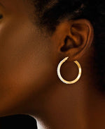 Load image into Gallery viewer, 18K Yellow Gold over Sterling Silver_Diamond Fascination® Diamond Accent Sterling Silver Concave Hoop Earrings - iHeart Jewels_I_Heart_1