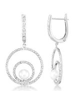 Load image into Gallery viewer, Platinum over Sterling Silver_Diamond Fascination® Diamond Accent Sterling Silver Concentric Circle Drop Earrings with Genuine Cultured Pearl - iHeart Jewels_I_Heart_2