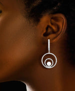 Load image into Gallery viewer, Platinum over Sterling Silver_Diamond Fascination® Diamond Accent Sterling Silver Concentric Circle Drop Earrings with Genuine Cultured Pearl - iHeart Jewels_I_Heart_2