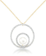 Load image into Gallery viewer, 18K Yellow Gold over Sterling Silver_Diamond Fascination® Diamond Accent Sterling Silver Concentric Circle Pendant with Genuine Cultured Pearl - iHeart Jewels_I_Heart_1
