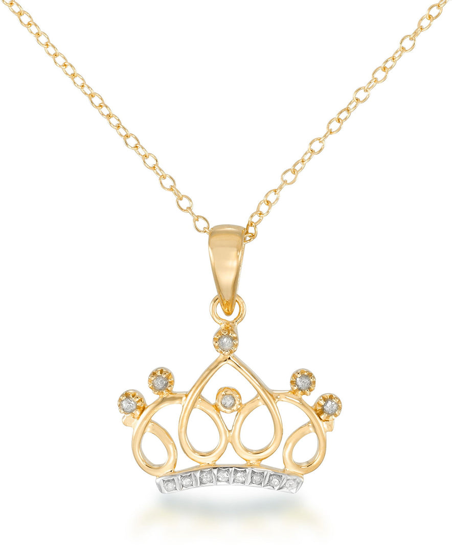 18K Yellow Gold over Sterling Silver_Diamond Fascination® Diamond Accent Sterling Silver Crown Pendant - iHeart Jewels_I_Heart_1