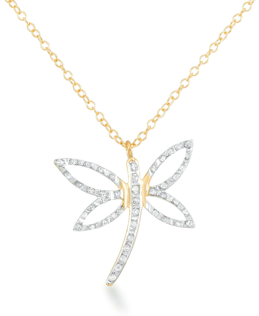 18K Yellow Gold over Sterling Silver_Diamond Fascination® Diamond Accent Sterling Silver Dragonfly Pendant - iHeart Jewels_I_Heart_1