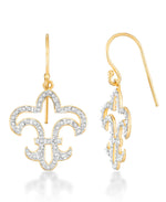Load image into Gallery viewer, 18K Yellow Gold over Sterling Silver_Diamond Fascination® Diamond Accent Sterling Silver Fleur-De-Lis Drop Earrings - iHeart Jewels_I_Heart_1