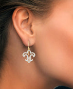 Load image into Gallery viewer, 18K Yellow Gold over Sterling Silver_Diamond Fascination® Diamond Accent Sterling Silver Fleur-De-Lis Drop Earrings - iHeart Jewels_I_Heart_1