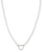 Load image into Gallery viewer, 18K Yellow Gold over Sterling Silver_Diamond Fascination® Diamond Accent Sterling Silver Heart Genuine Cultured Pearl Strand Necklace - iHeart Jewels_I_Heart_1
