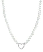 Load image into Gallery viewer, Platinum over Sterling Silver_Diamond Fascination® Diamond Accent Sterling Silver Heart Genuine Cultured Pearl Strand Necklace - iHeart Jewels_I_Heart_2