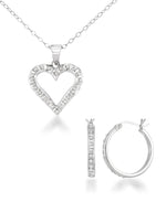 Load image into Gallery viewer, Platinum over Sterling Silver_Diamond Fascination® Diamond Accent Sterling Silver Heart Pendant & Hoop Set - iHeart Jewels_I_Heart_1