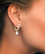 Load image into Gallery viewer, 18K Yellow Gold over Sterling Silver_Diamond Fascination® Diamond Accent Sterling Silver Huggie Hoops with Genuine Cultured Pearl Teardrops - iHeart Jewels_I_Heart_1