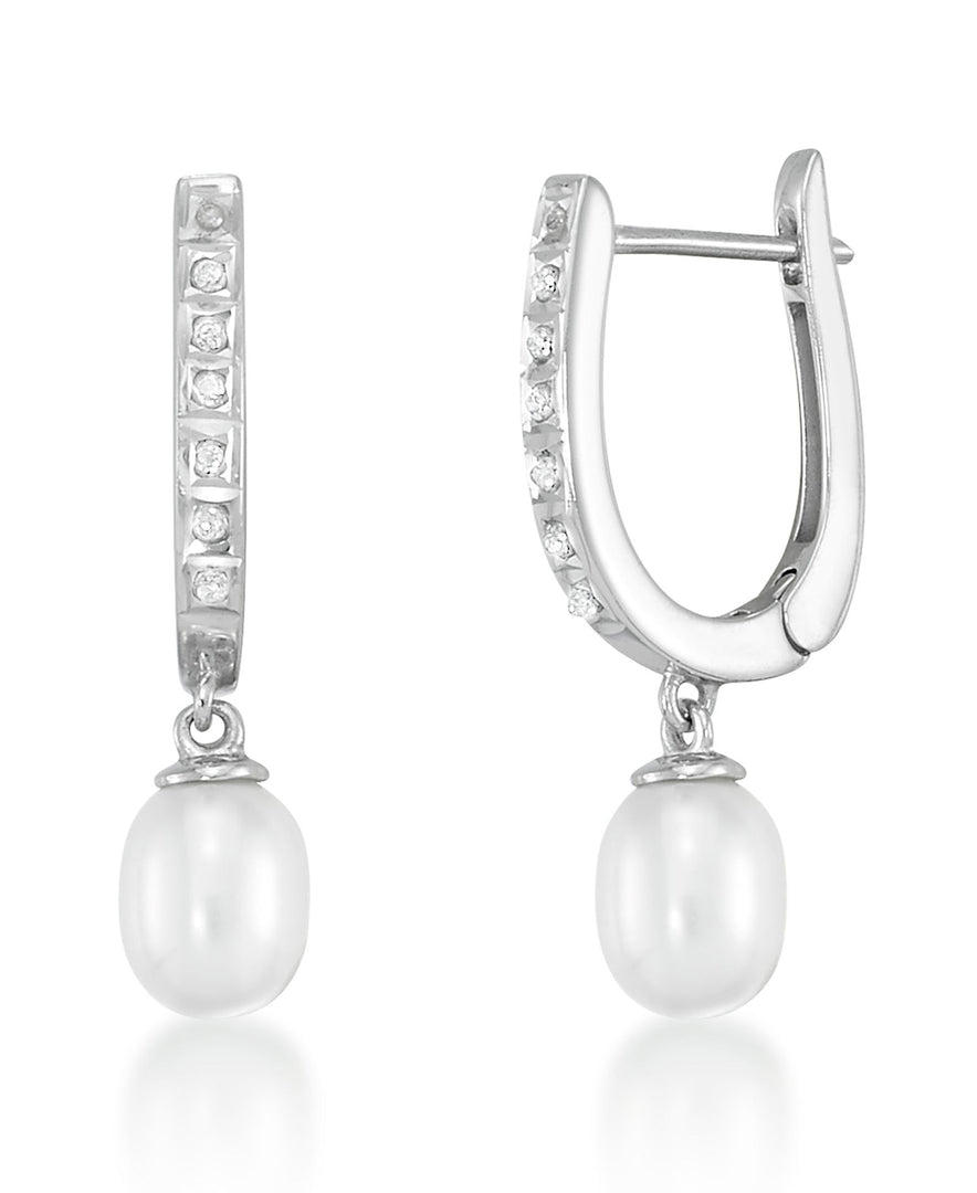 Platinum over Sterling Silver_Diamond Fascination® Diamond Accent Sterling Silver Huggie Hoops with Genuine Cultured Pearl Teardrops - iHeart Jewels_I_Heart_2