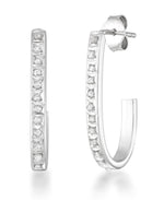 Load image into Gallery viewer, Platinum over Sterling Silver_Diamond Fascination® Diamond Accent Sterling Silver J-Hoop Earrings - iHeart Jewels_I_Heart_2