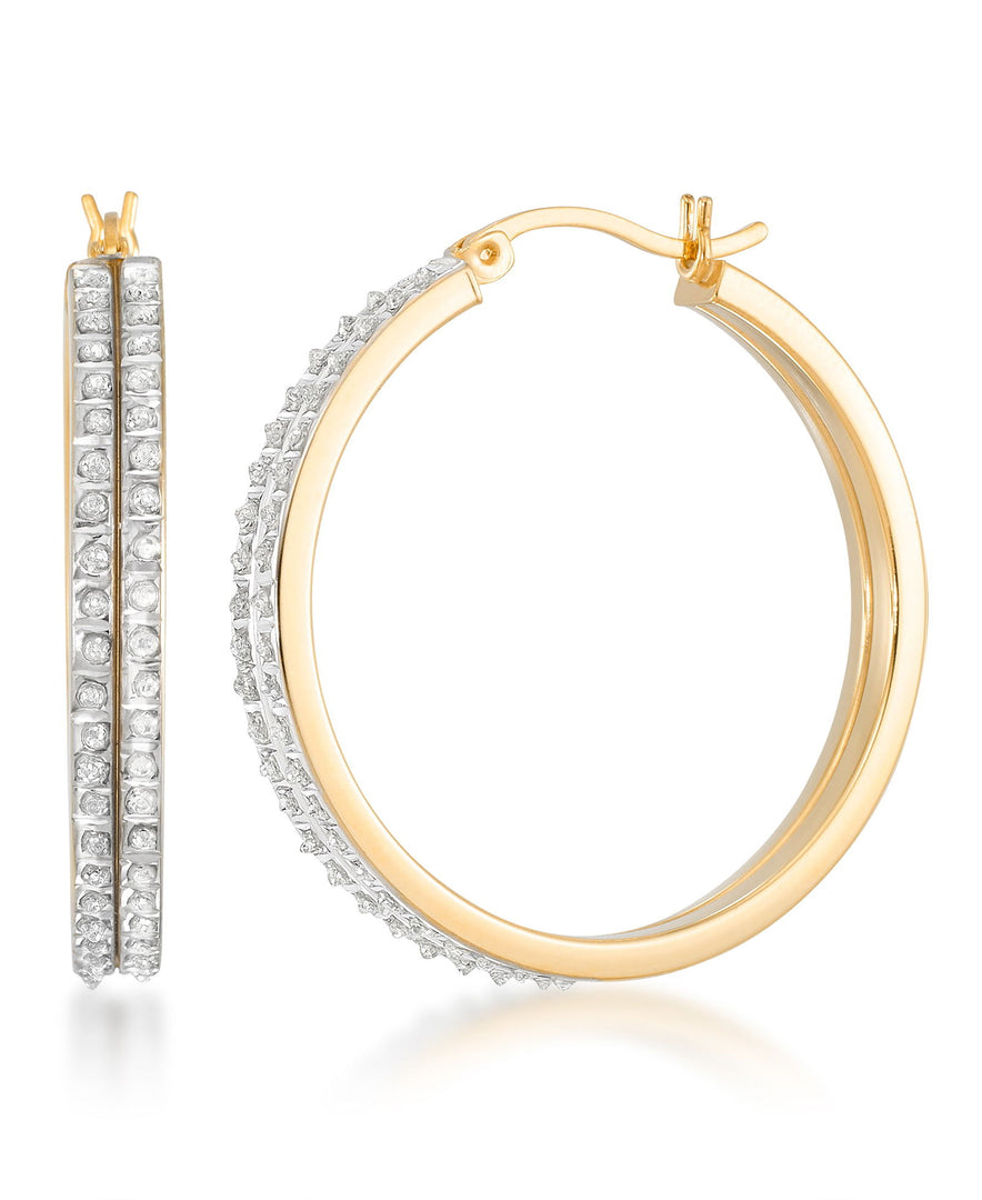 18K Yellow Gold over Sterling Silver_Diamond Fascination® Diamond Accent Sterling Silver Large Double Hoop Earrings - iHeart Jewels_I_Heart_1