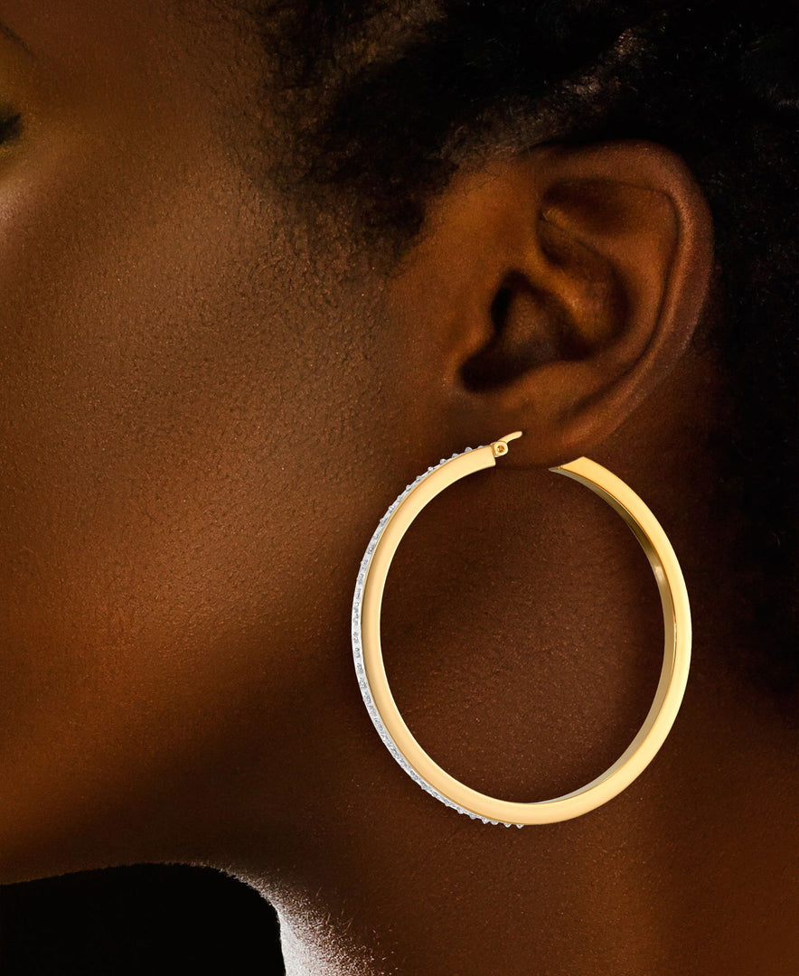 18K Yellow Gold over Sterling Silver_Diamond Fascination® Diamond Accent Sterling Silver Large Hinged Huggie Hoop Earrings - iHeart Jewels_I_Heart_1