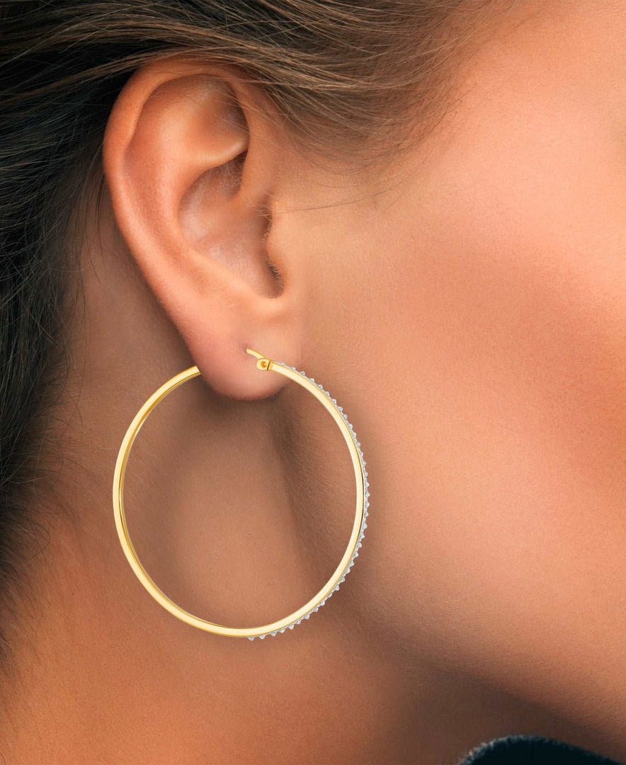 18K Yellow Gold over Sterling Silver_Diamond Fascination® Diamond Accent Sterling Silver Large Thin Profile Round Hoop Earrings - iHeart Jewels_I_Heart_1