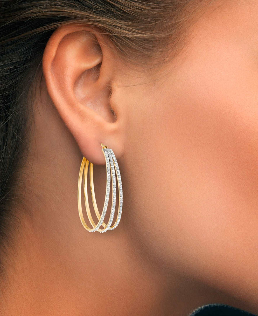 18K Yellow Gold over Sterling Silver_Diamond Fascination® Diamond Accent Sterling Silver Large Triple Hoop Earrings - iHeart Jewels_I_Heart_1