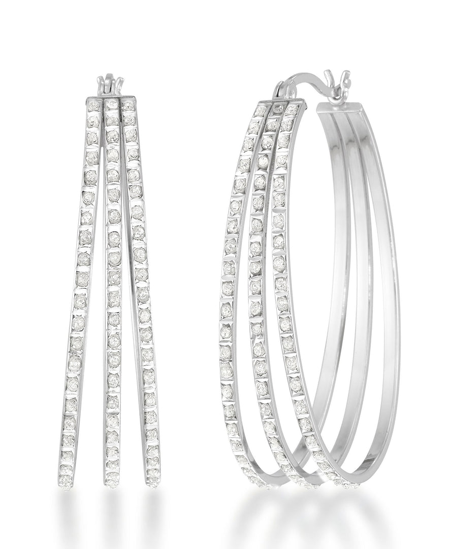 Platinum over Sterling Silver_Diamond Fascination® Diamond Accent Sterling Silver Large Triple Hoop Earrings - iHeart Jewels_I_Heart_2