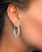 Cargar imagen en el visor de la galería, Platinum over Sterling Silver_Diamond Fascination® Diamond Accent Sterling Silver Pear Shape Large Hoop Earrings - iHeart Jewels_I_Heart_2