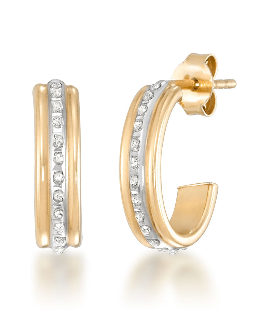 18K Yellow Gold over Sterling Silver_Diamond Fascination® Diamond Accent Sterling Silver Petite Demi Hoop Earrings - iHeart Jewels_I_Heart_1