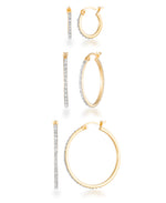 Load image into Gallery viewer, 18K Yellow Gold over Sterling Silver _Diamond Fascination® Diamond Accent in Sterling Silver 3 Piece Hoop Earring Set_I_Heart_1