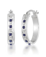 Load image into Gallery viewer, Platinum over Sterling Silver_Diamond Fascination® Sapphire & Diamond Accent Oval Hoop Earrings - iHeart Jewels_I_Heart_1
