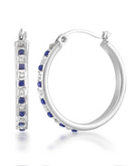 Load image into Gallery viewer, Platinum over Sterling Silver_Diamond Fascination® Sapphire & Diamond Accent Round Hoop Earrings - iHeart Jewels_I_Heart_1