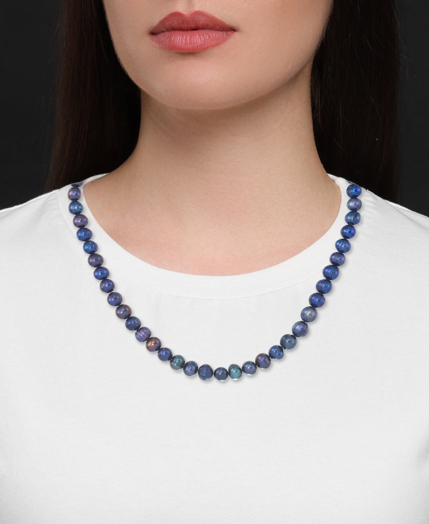 Platinum over Sterling Silver_Dramatic Black Dyed Cultured Freshwater Pearl Necklace, 18"_I_Heart_1