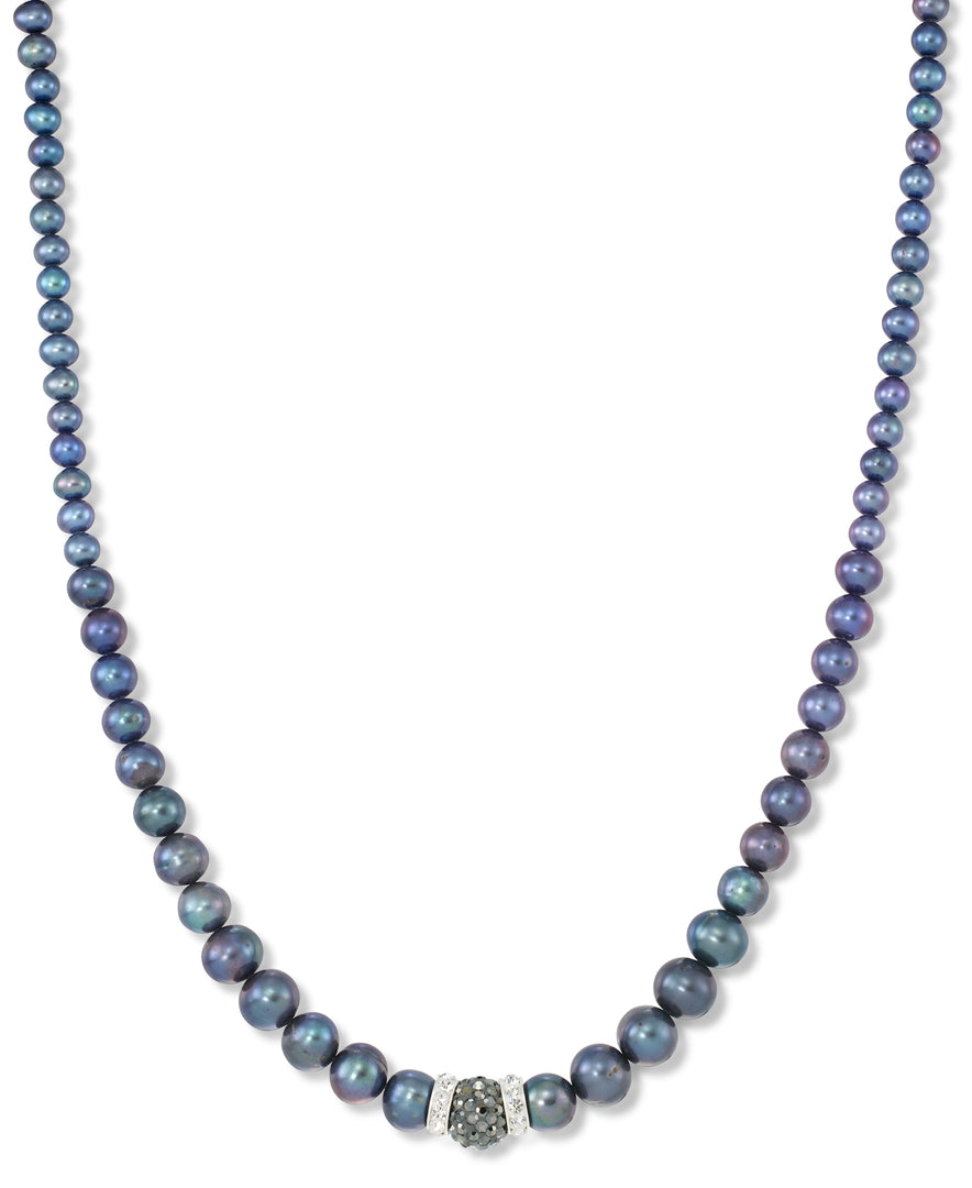 Platinum over Sterling Silver_Dramatic Graduated Black Dyed Cultured Freshwater Pearl Necklace with Crystal Center Piece, 18" with 2" Extender_I_Heart_1