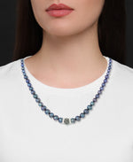 Load image into Gallery viewer, Platinum over Sterling Silver_Dramatic Graduated Black Dyed Cultured Freshwater Pearl Necklace with Crystal Center Piece, 18" with 2" Extender_I_Heart_1