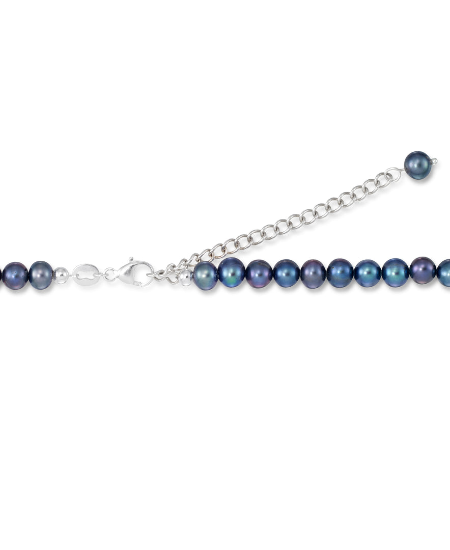 Platinum over Sterling Silver_Dramatic Graduated Black Dyed Cultured Freshwater Pearl Necklace with Crystal Center Piece, 18" with 2" Extender_I_Heart_1