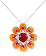 Load image into Gallery viewer, Platinum over Sterling Silver_Enamel Flower Pendant with Faceted Glass Garnet, 18"_I_Heart_1