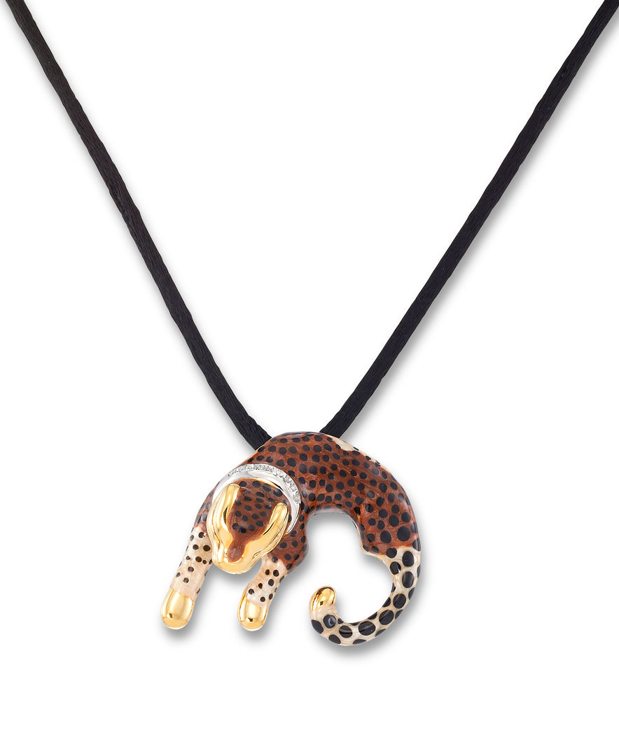 14K Yellow Gold over Sterling Silver_Enamel Leopard Slide with Diamond Accent Collar on Black Rubber Cord_I_Heart_1