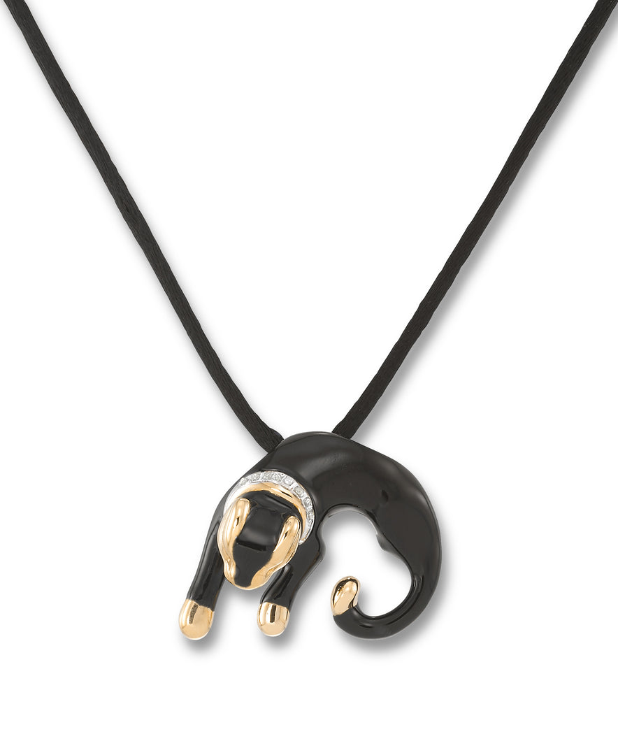 14K Yellow Gold over Sterling Silver_Enamel Panther Slide with Diamond Accent Collar on Black Rubber Cord_I_Heart_1