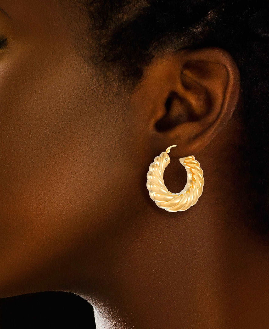 Yellow Gold_Gold Luxe® 14K Yellow Gold Round Hoop Earrings. Dent Resistant, Infused with Nano Diamond Resin Core® - iHeart Jewels_I_Heart_1