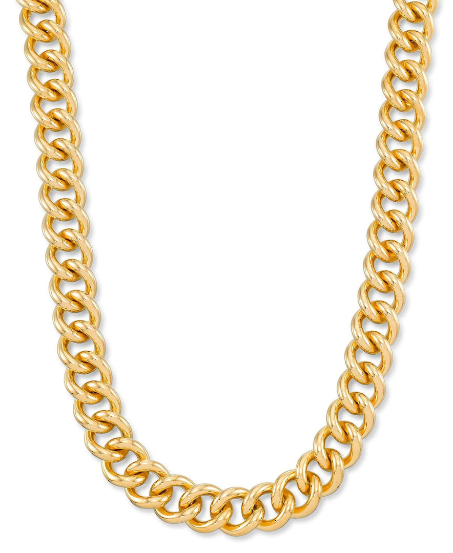 Yellow Gold_Gold Luxe® 14K Gold Bold Ladies Curb Link Necklace, 18". Dent Resistant, Infused with Nano Diamond Resin Core®_I_Heart_1