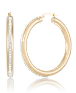 Load image into Gallery viewer, Yellow Gold_Gold Luxe® 14K Yellow Gold Bold Round Hoop Earrings with Brilliant Pave Crystals. Dent Resistant, Infused with Nano Diamond Resin Core® - iHeart Jewels_I_Heart_1