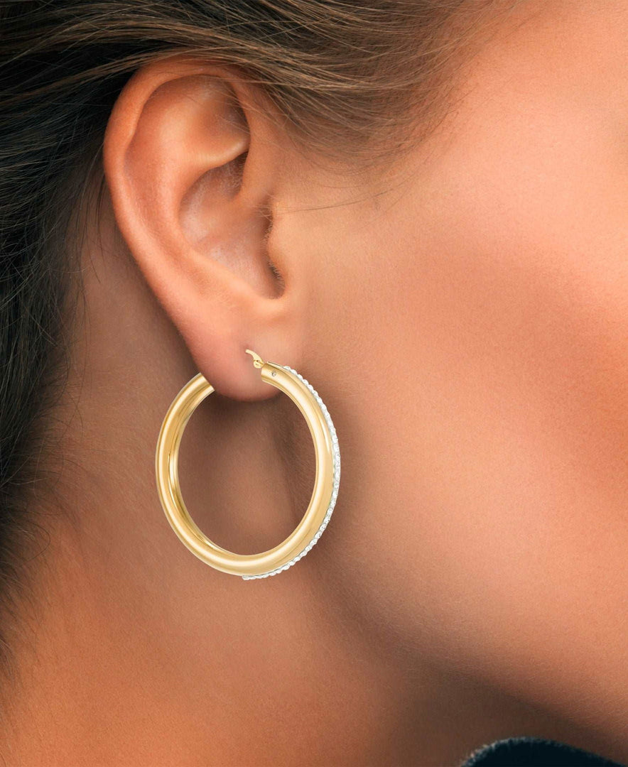 Yellow Gold_Gold Luxe® 14K Yellow Gold Bold Round Hoop Earrings with Brilliant Pave Crystals. Dent Resistant, Infused with Nano Diamond Resin Core® - iHeart Jewels_I_Heart_1