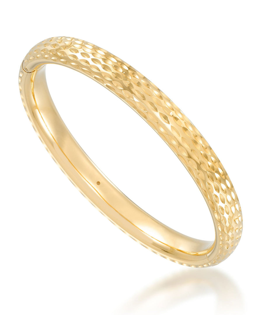 Yellow Gold_Gold Luxe® 14K Yellow Gold Diamond Cut Bold Domed Bangle. Dent Resistant, Infused with Nano Diamond Resin Core®. For Slightly Larger Wrist. - iHeart Jewels_I_Heart_1