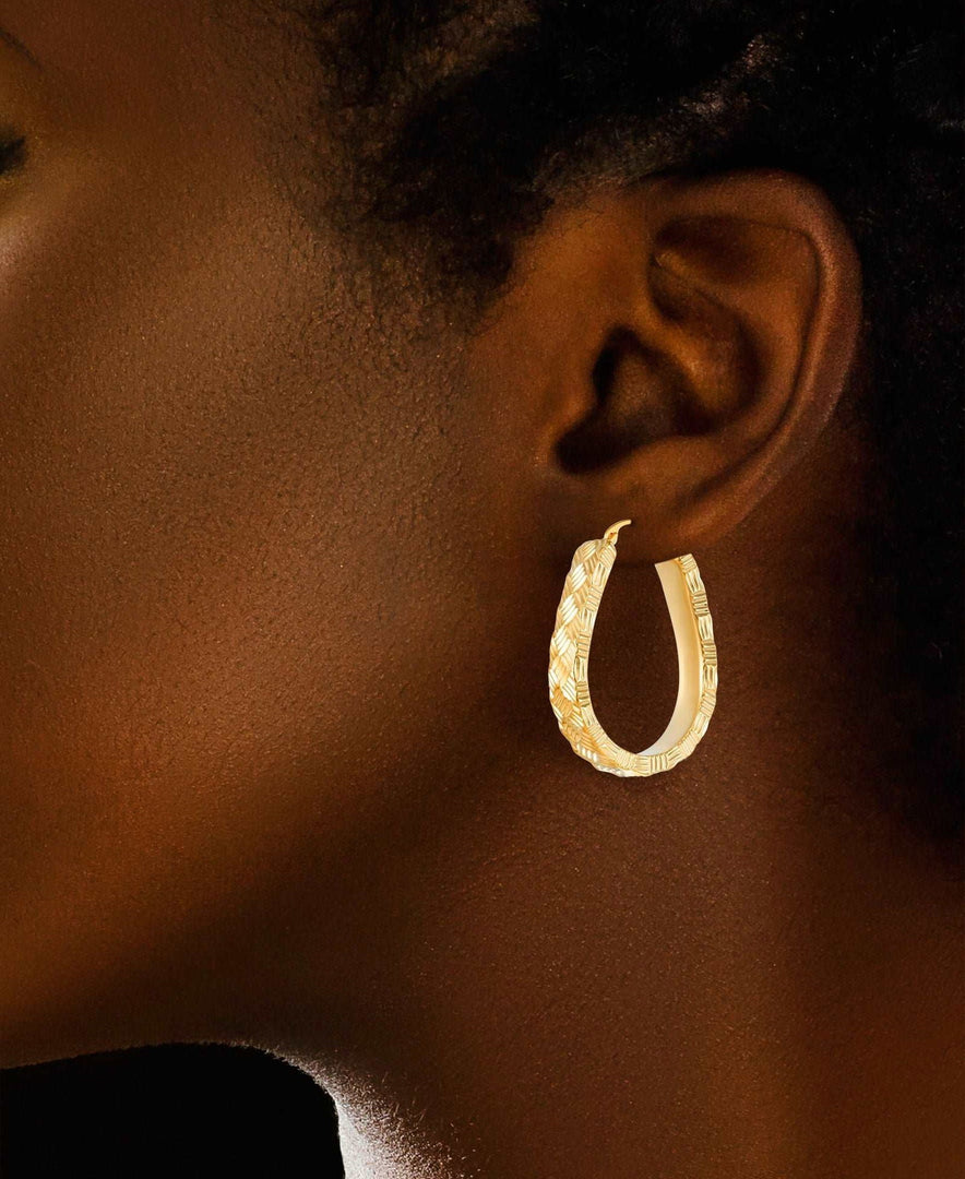 Yellow Gold__Gold Luxe® 14K Yellow Gold Diamond Cut Pear Shaped Hoop Earrings. Dent Resistant, Infused with Nano Diamond Resin Core® - iHeart Jewels_I_Heart_1