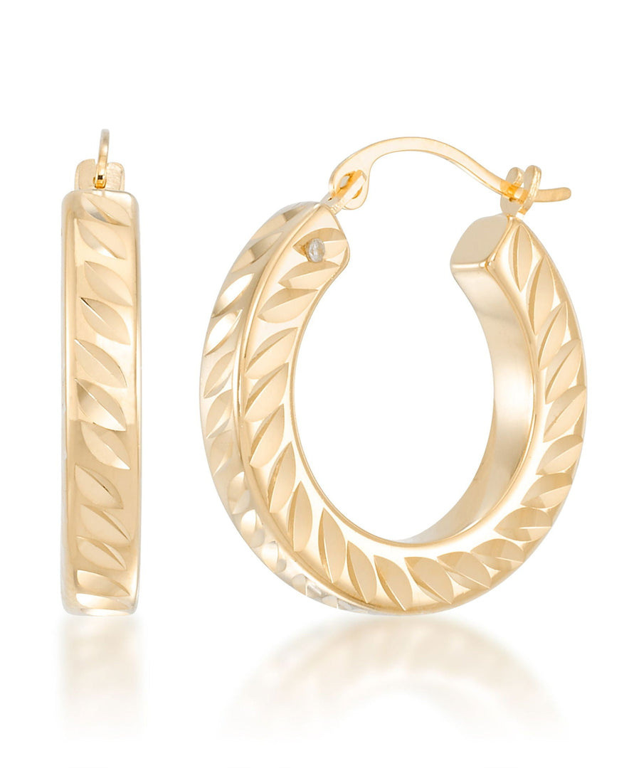 Yellow Gold_Gold Luxe® 14K Yellow Gold Diamond Cut Round Chunky Hoop Earrings. Dent Resistant, Infused with Nano Diamond Resin Core® - iHeart Jewels_I_Heart_1