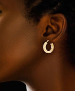 Load image into Gallery viewer, Yellow Gold_Gold Luxe® 14K Yellow Gold Diamond Cut Round Chunky Hoop Earrings. Dent Resistant, Infused with Nano Diamond Resin Core® - iHeart Jewels_I_Heart_1