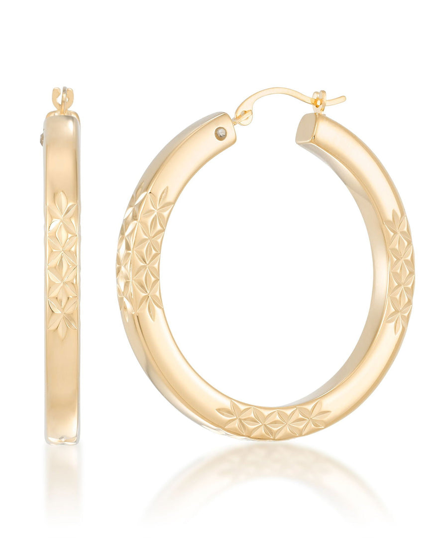 Yellow Gold_Gold Luxe® 14K Yellow Gold Diamond Cut and Hand Polished Square Tube Round Hoop Earrings. Dent Resistant, Infused with Nano Diamond Resin Core® - iHeart Jewels_I_Heart_1