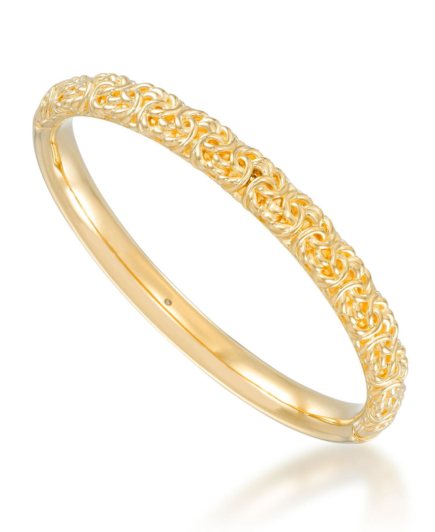 Yellow Gold_Gold Luxe® 14K Yellow Gold Domed Byzantine Bangle. Dent Resistant, Infused with Nano Diamond Resin Core®. Average Wrist Size. - iHeart Jewels_I_Heart_1