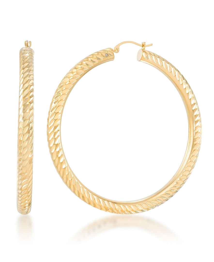 Yellow Gold_Gold Luxe® 14K Yellow Gold Large Diamond Cut Hoop Earrings. Dent Resistant, Infused with Nano Diamond Resin Core® - iHeart Jewels_I_Heart_1