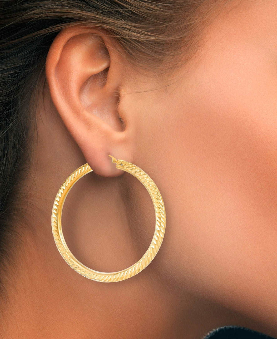 Yellow Gold_Gold Luxe® 14K Yellow Gold Large Diamond Cut Hoop Earrings. Dent Resistant, Infused with Nano Diamond Resin Core® - iHeart Jewels_I_Heart_1