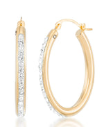 Load image into Gallery viewer, Yellow Gold_Gold Luxe® 14K Yellow Gold Oval Hoop Earrings with Brilliant Pave Crystals. Dent Resistant, Infused with Nano Diamond Resin Core® - iHeart Jewels_I_Heart_1
